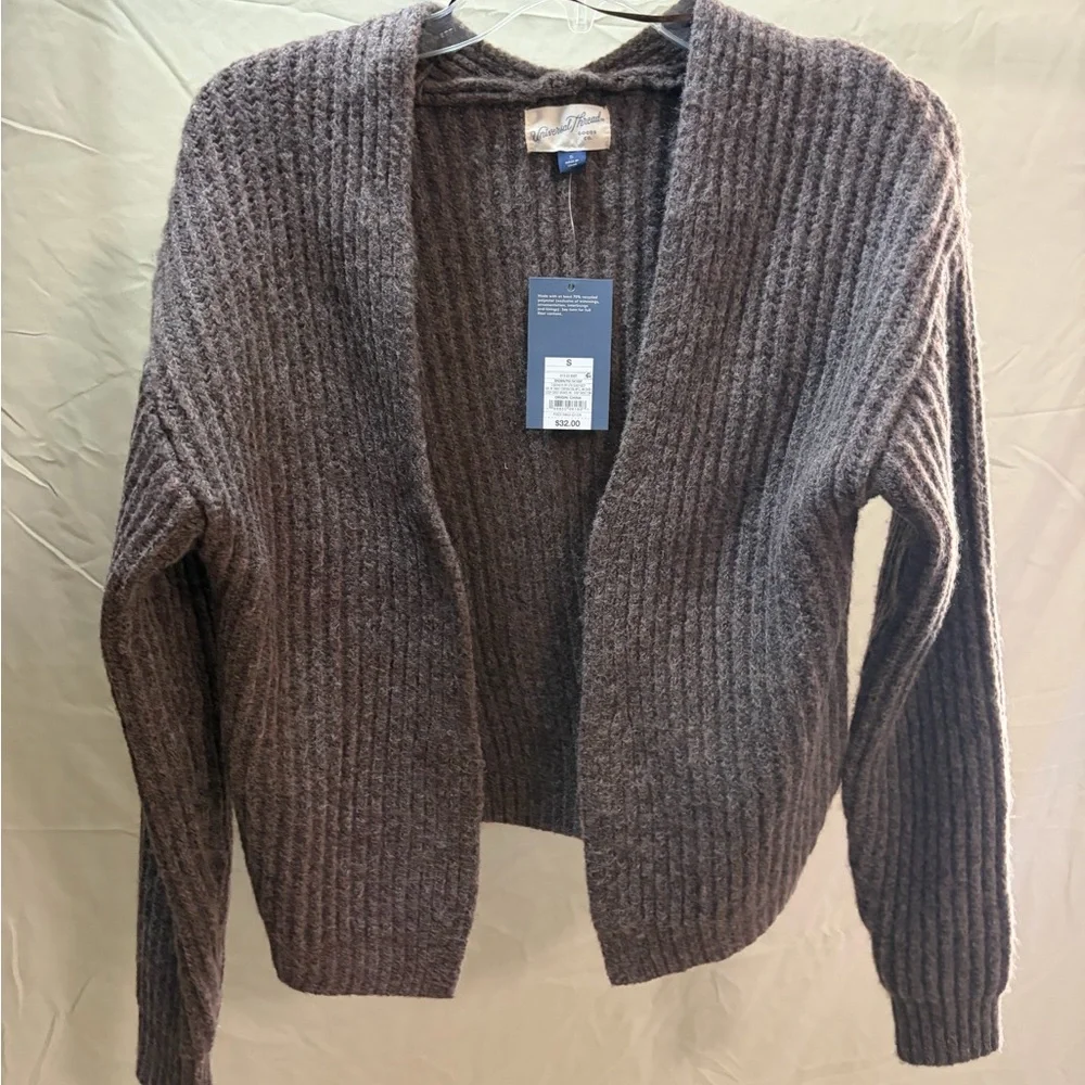 Universal Thread Ribbed Open-Front Cardigan - Brown - Picture 2 of 5